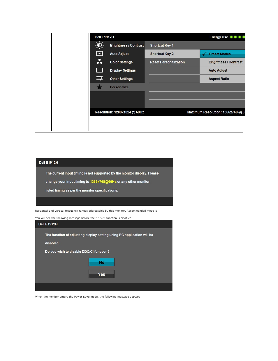 Osd messages | Dell E1912H Monitor User Manual | Page 20 / 32