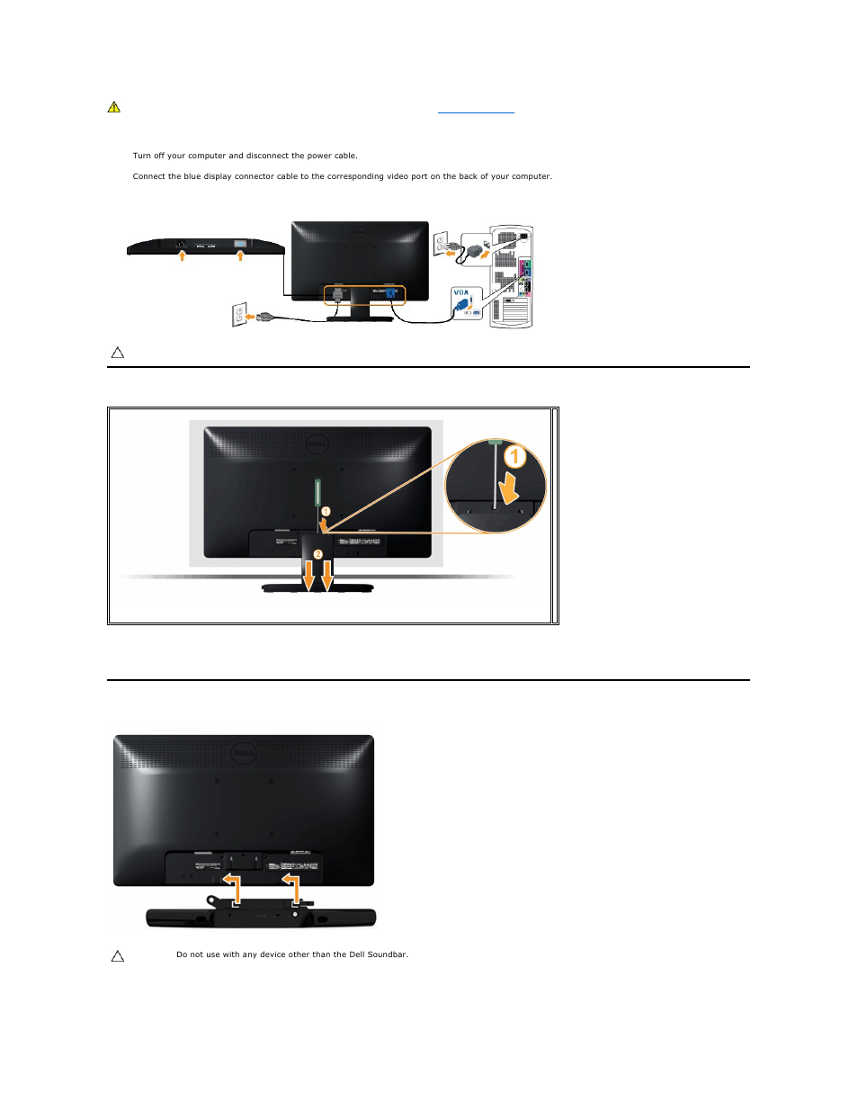 Removing the stand, Attaching the dell soundbar (optional), Removing the monitor stand | Attaching the dell soundbar | Dell E1912H Monitor User Manual | Page 27 / 32