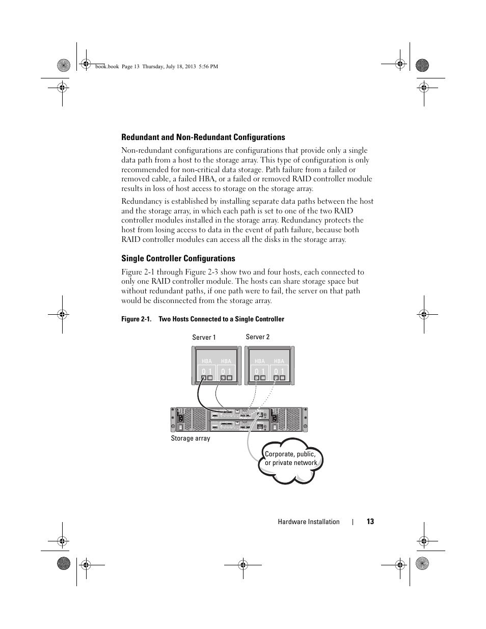 Redundant and non-redundant configurations, Single controller configurations | Dell PowerVault MD3200 User Manual | Page 13 / 74