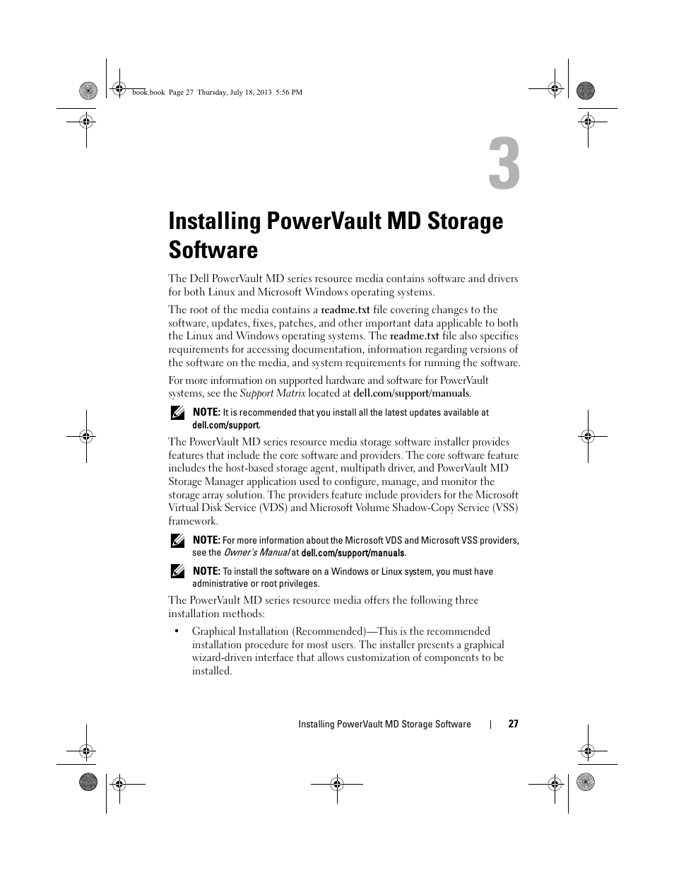 Installing powervault md storage software, Installing powervault md storage, Software | Dell PowerVault MD3200 User Manual | Page 27 / 74