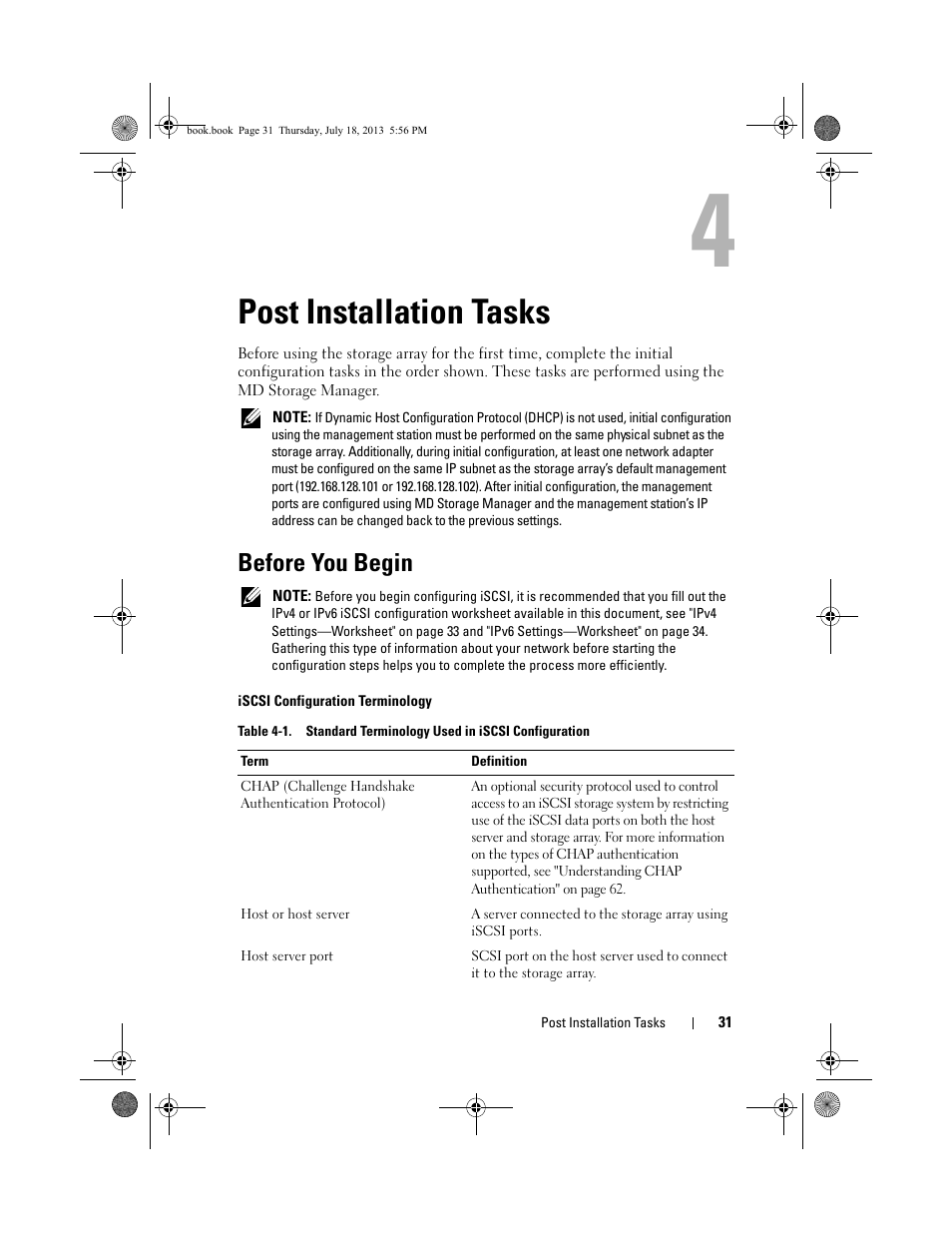 Post installation tasks, Before you begin | Dell PowerVault MD3200 User Manual | Page 31 / 74
