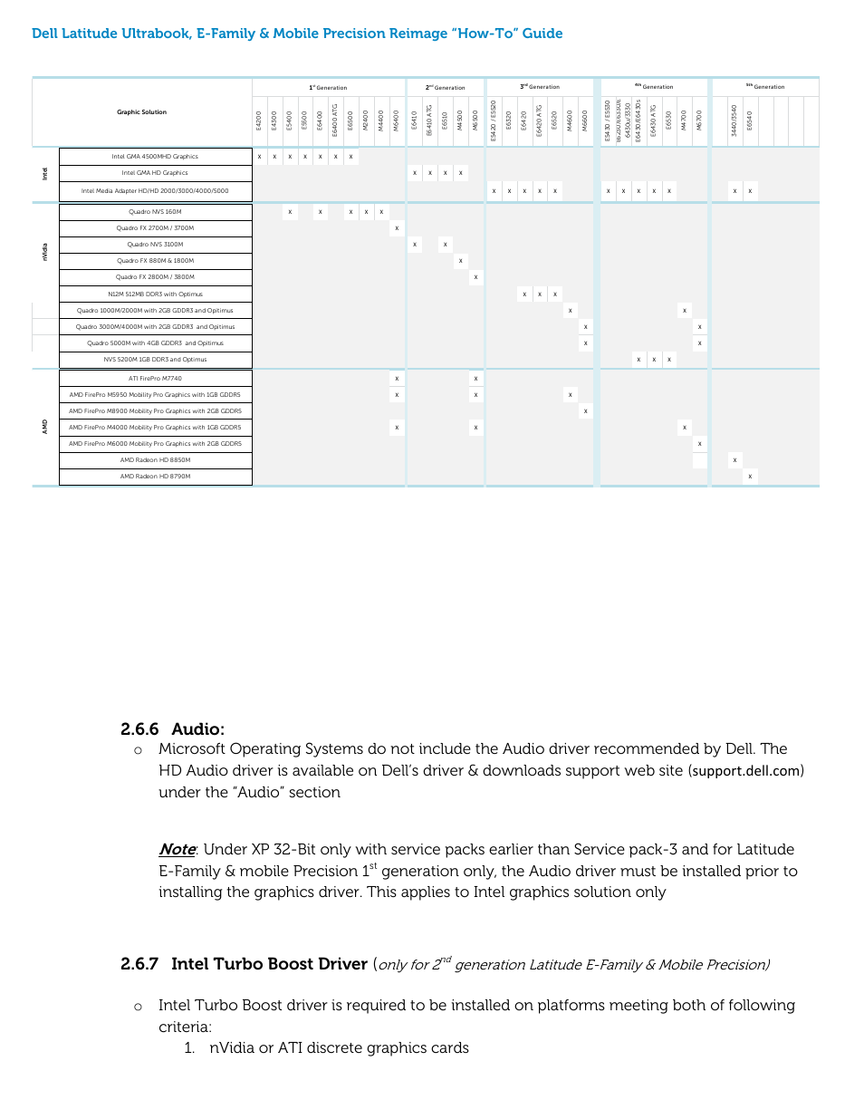 6 audio, 7 intel turbo boost driver, Only for 2 | Generation latitude e-family & mobile precision) | Dell Latitude E6230 (Mid 2012) User Manual | Page 18 / 46