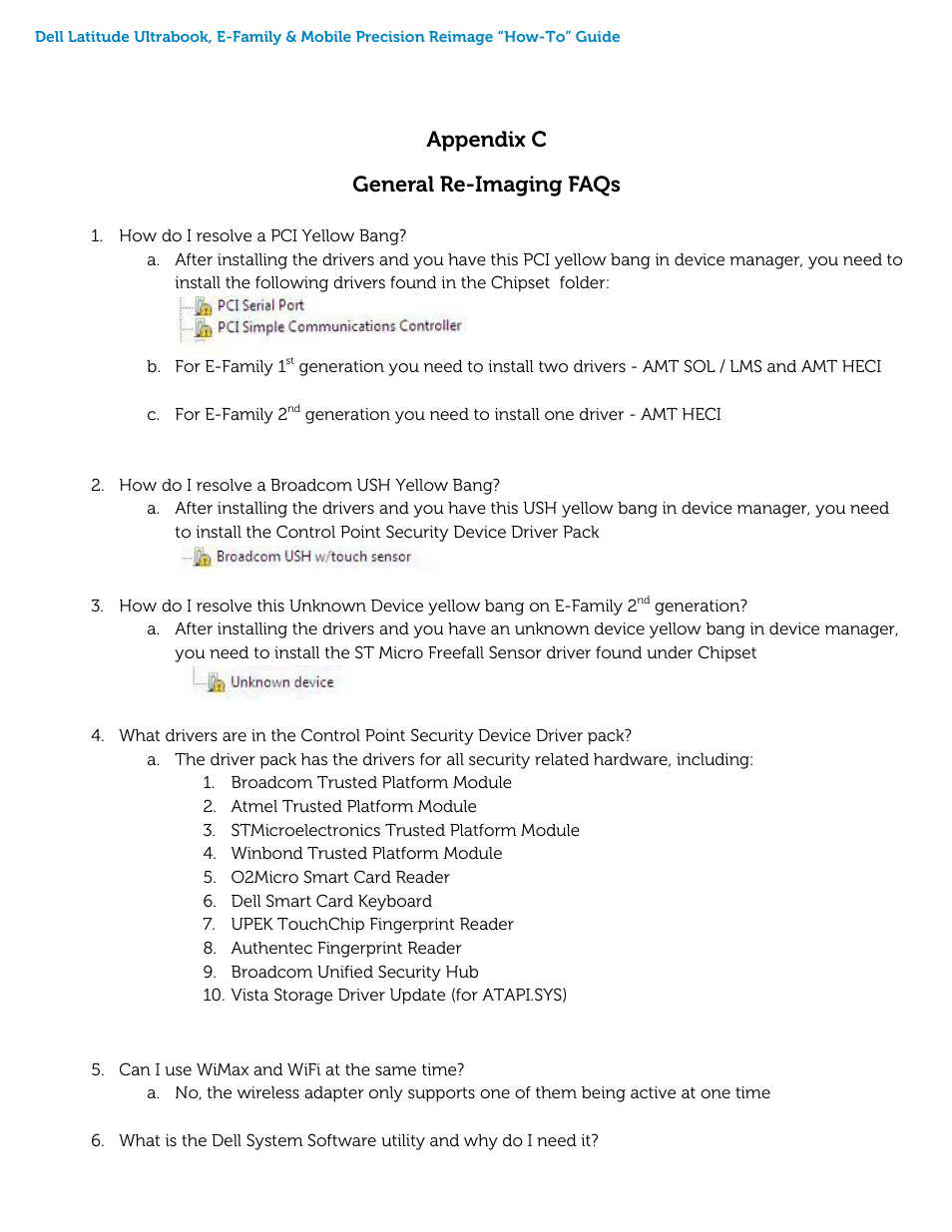 Appendix c - faqs, Appendix c general re-imaging faqs | Dell Latitude E6230 (Mid 2012) User Manual | Page 39 / 46