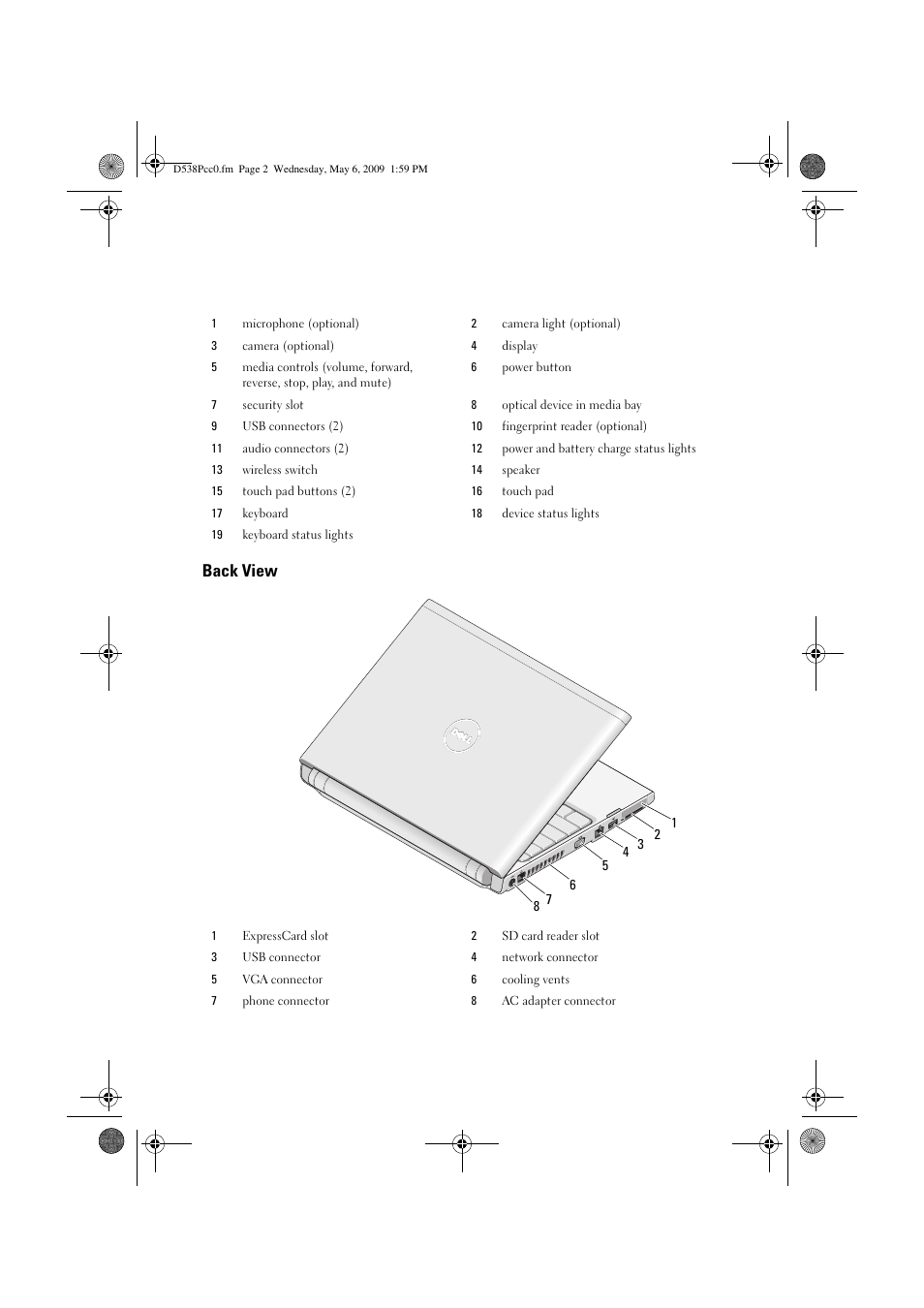 Back view | Dell Vostro 1220 (Mid 2009) User Manual | Page 2 / 6