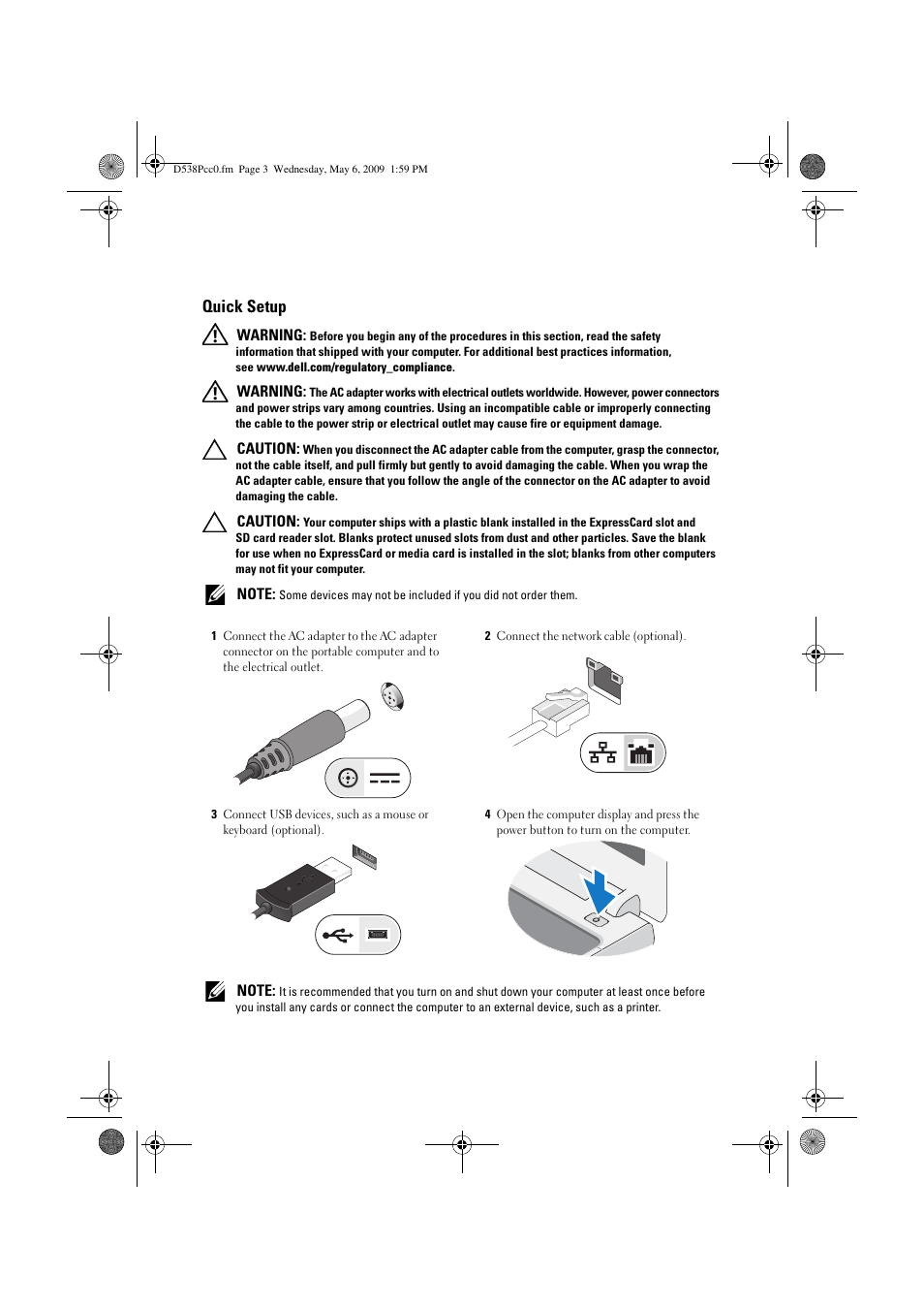Quick setup | Dell Vostro 1220 (Mid 2009) User Manual | Page 3 / 6