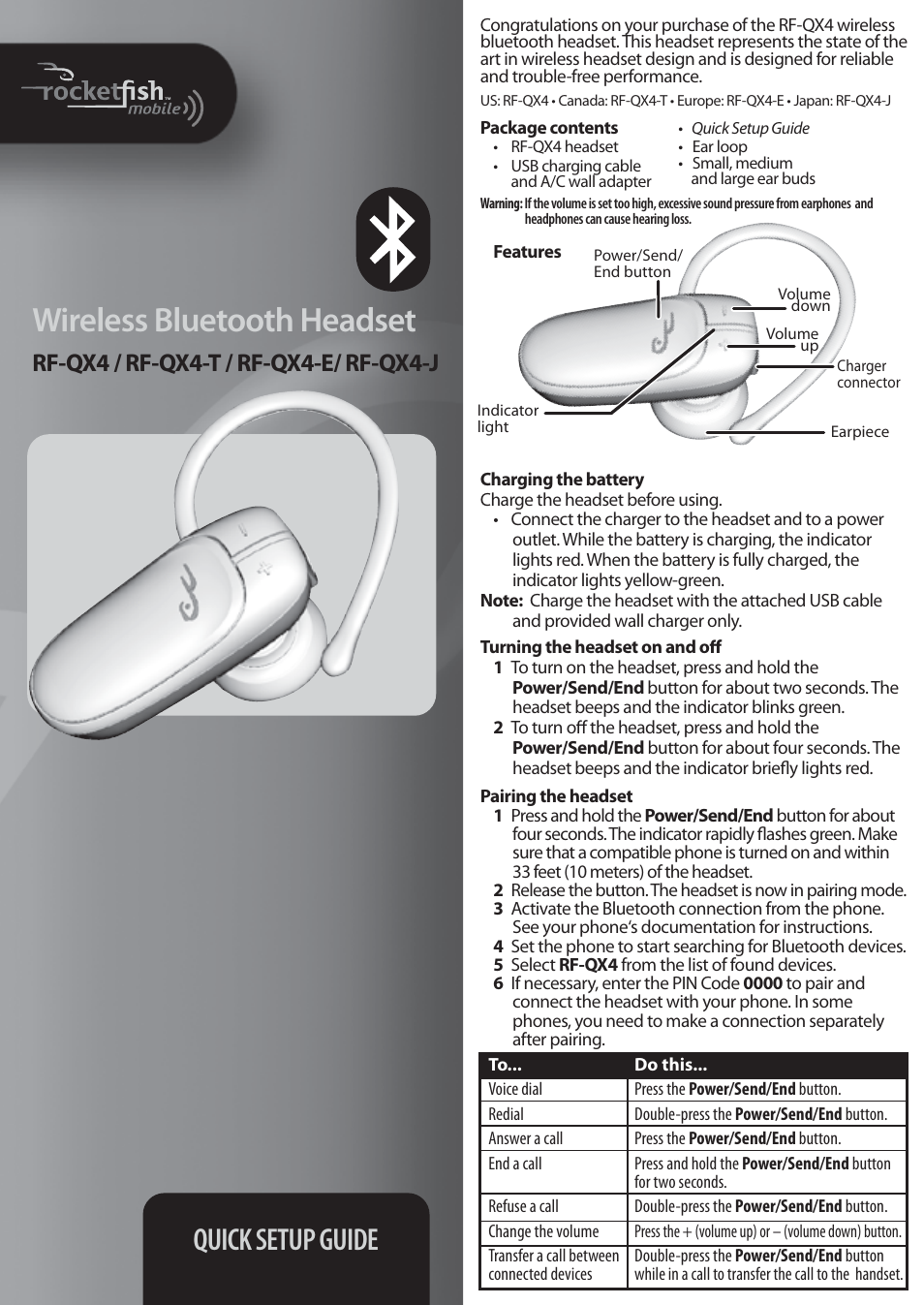 RocketFish RF-QX4 - Quick Setup Guide User Manual | 2 pages