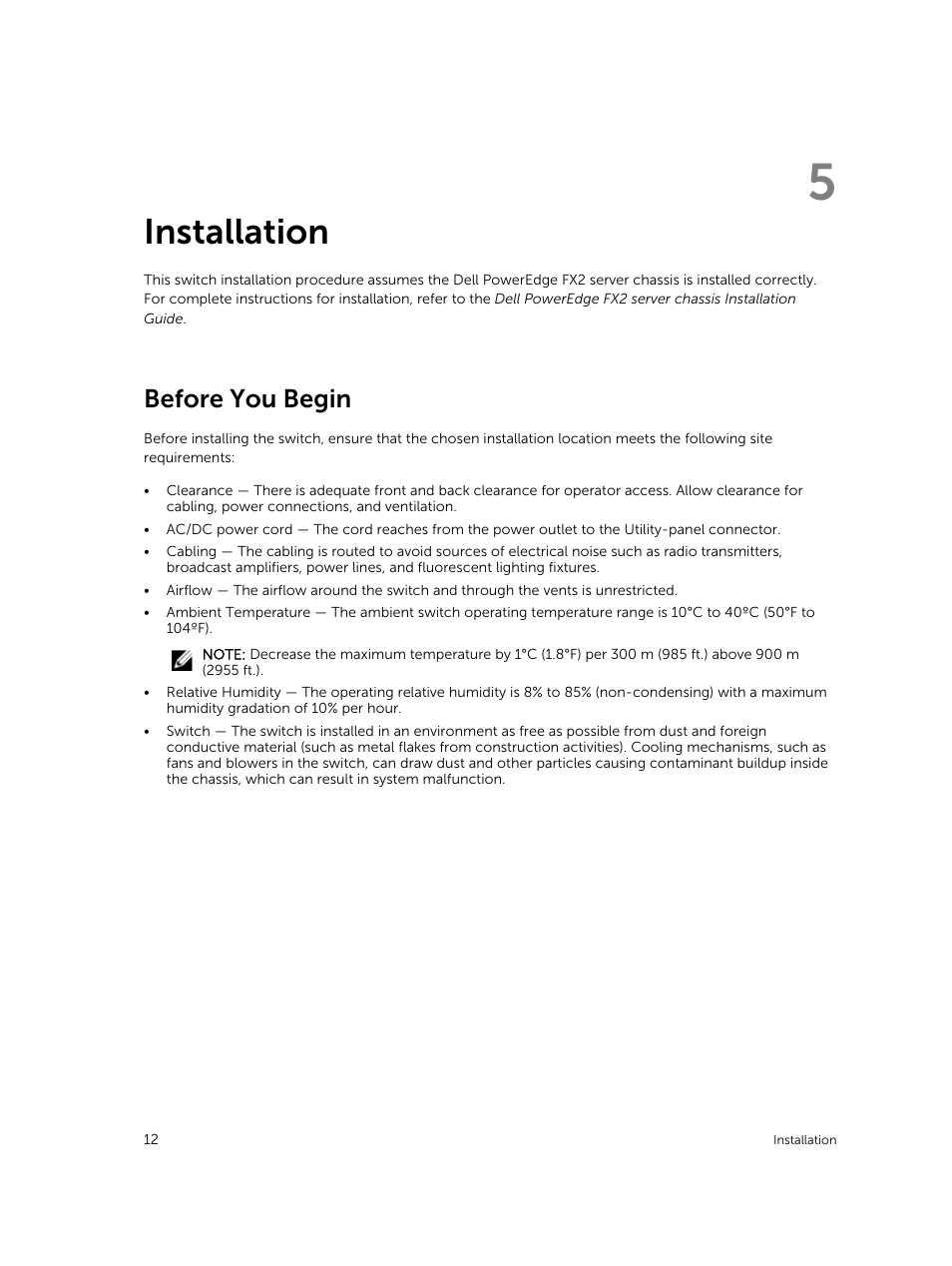 Installation, Before you begin, 5 installation | Dell PowerEdge FX2/FX2s User Manual | Page 12 / 24