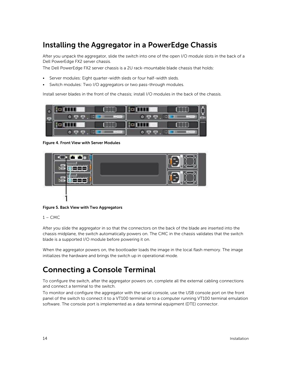 Installing the aggregator in a poweredge chassis, Connecting a console terminal | Dell PowerEdge FX2/FX2s User Manual | Page 14 / 24