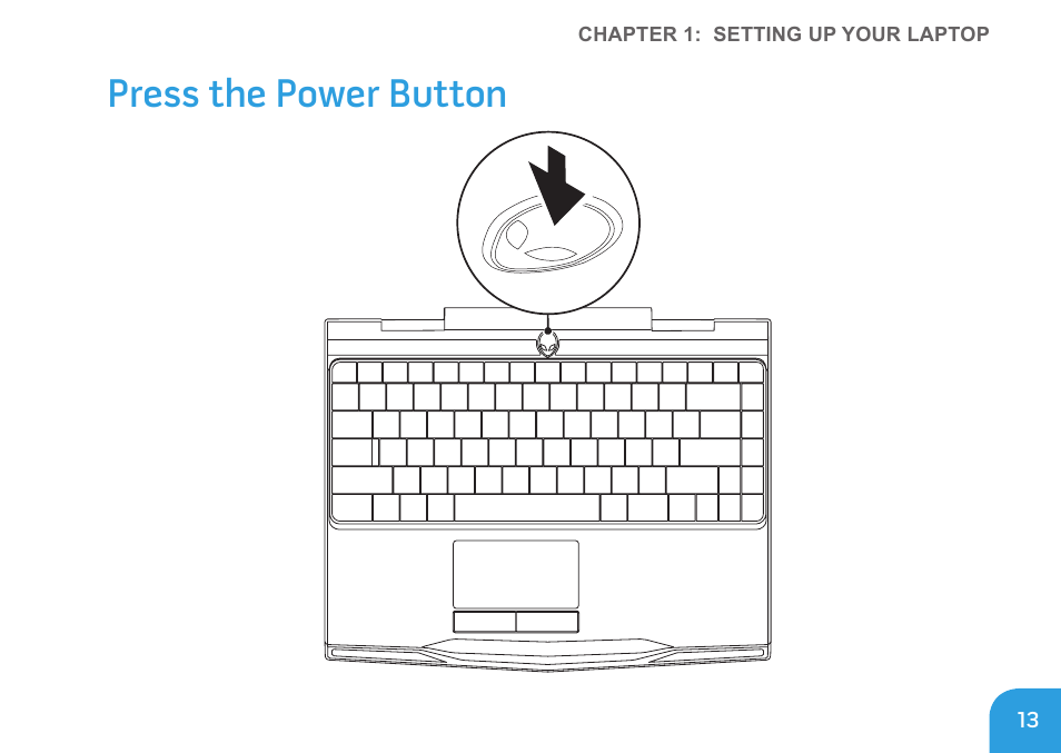 Press the power button | Dell Alienware M11x (Early 2010) User Manual | Page 13 / 100