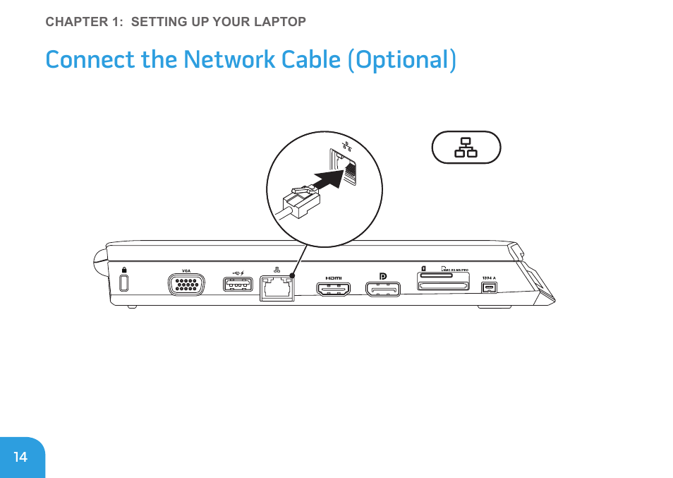 Connect the network cable (optional) | Dell Alienware M11x (Early 2010) User Manual | Page 14 / 100