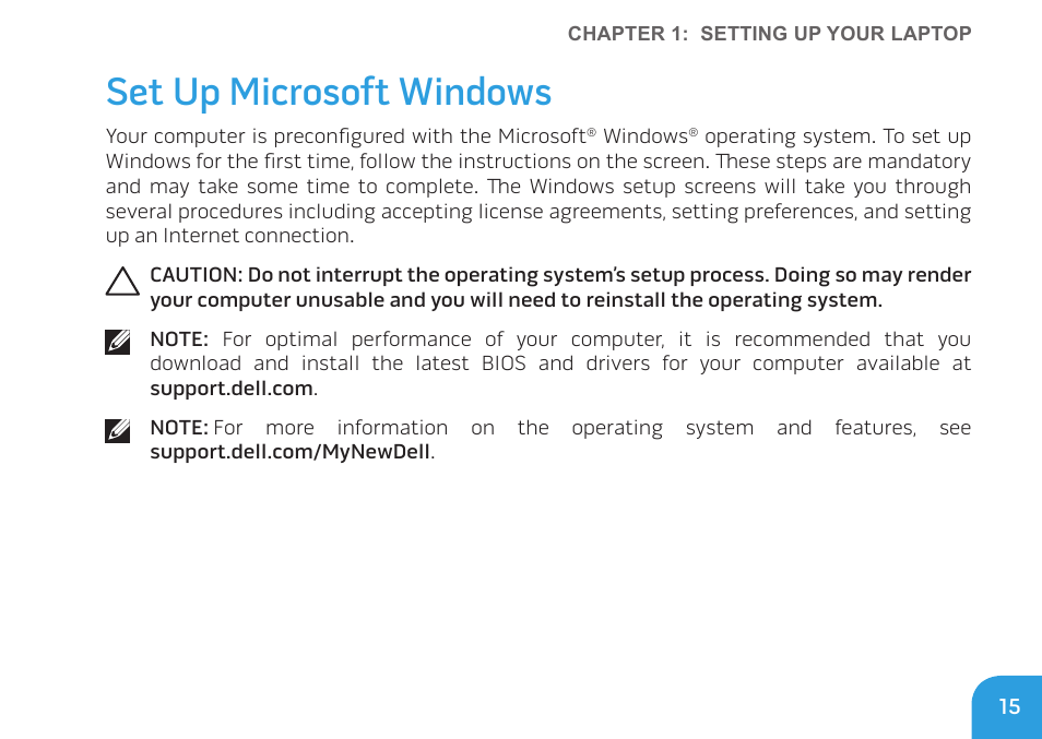 Set up microsoft windows | Dell Alienware M11x (Early 2010) User Manual | Page 15 / 100