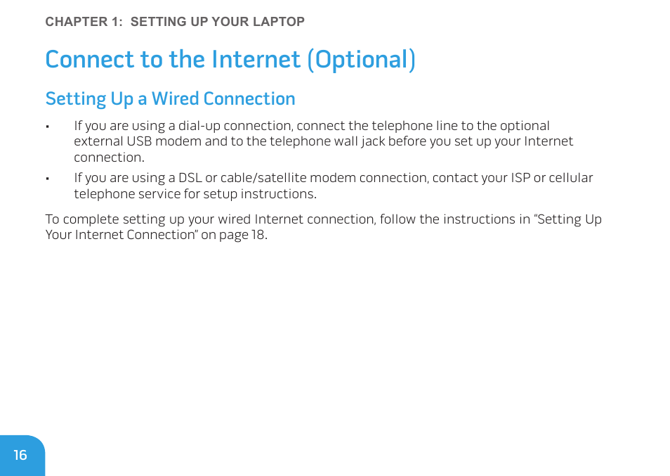 Connect to the internet (optional), Setting up a wired connection | Dell Alienware M11x (Early 2010) User Manual | Page 16 / 100