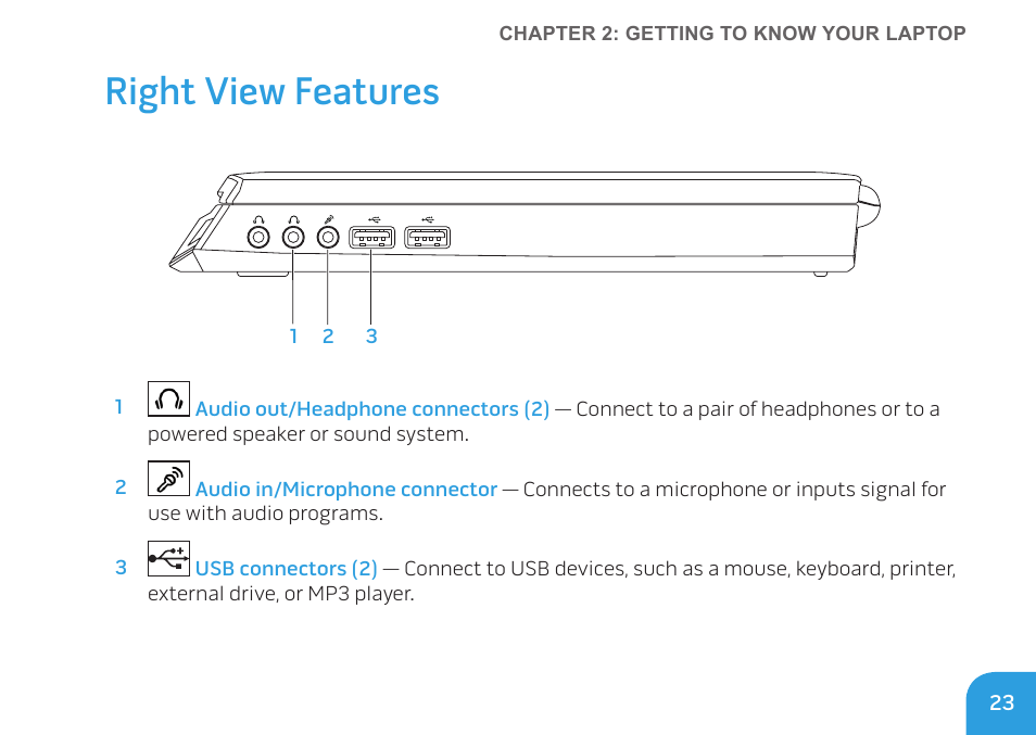 Right view features | Dell Alienware M11x (Early 2010) User Manual | Page 23 / 100
