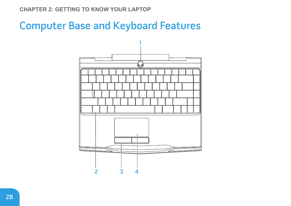 Computer base and keyboard features | Dell Alienware M11x (Early 2010) User Manual | Page 28 / 100