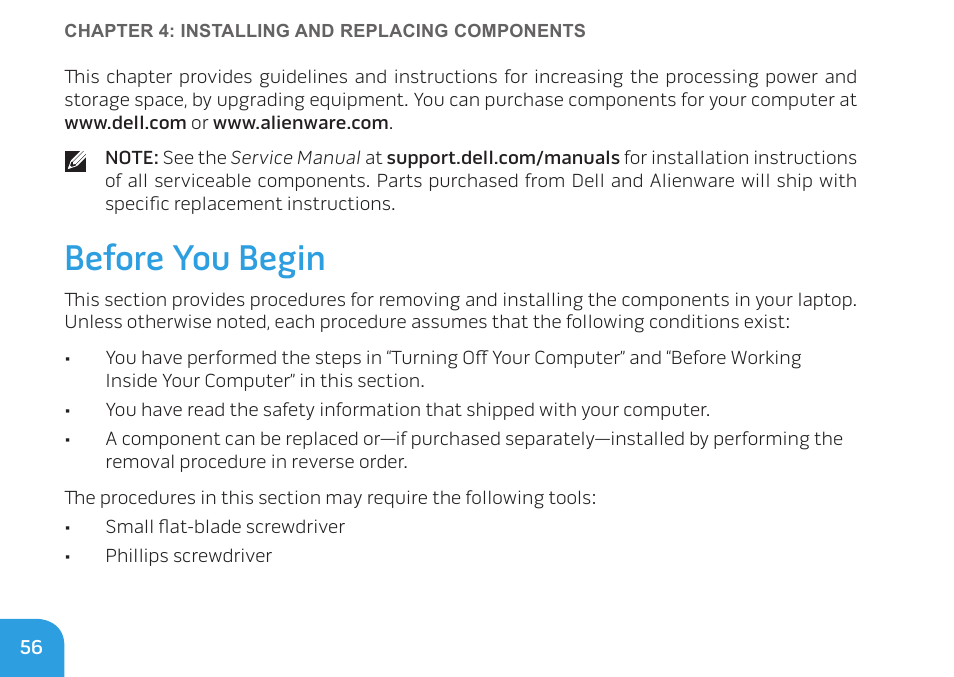Before you begin | Dell Alienware M11x (Early 2010) User Manual | Page 56 / 100