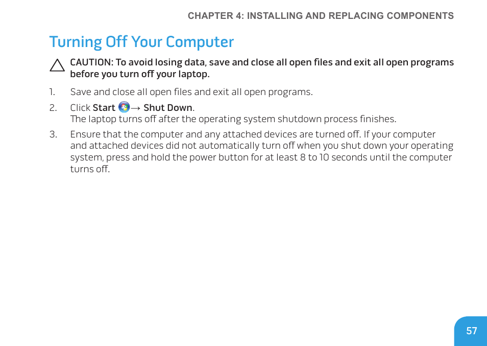 Turning off your computer | Dell Alienware M11x (Early 2010) User Manual | Page 57 / 100