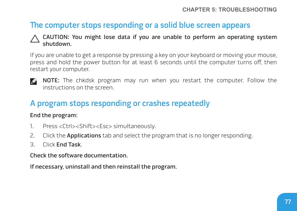 A program stops responding or crashes repeatedly | Dell Alienware M11x (Early 2010) User Manual | Page 77 / 100