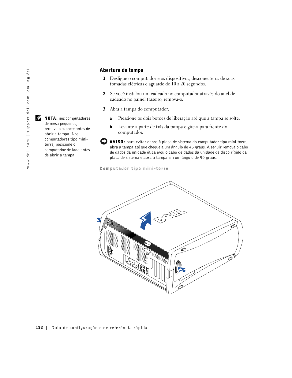 Abertura da tampa | Dell Precision 340 User Manual | Page 132 / 206