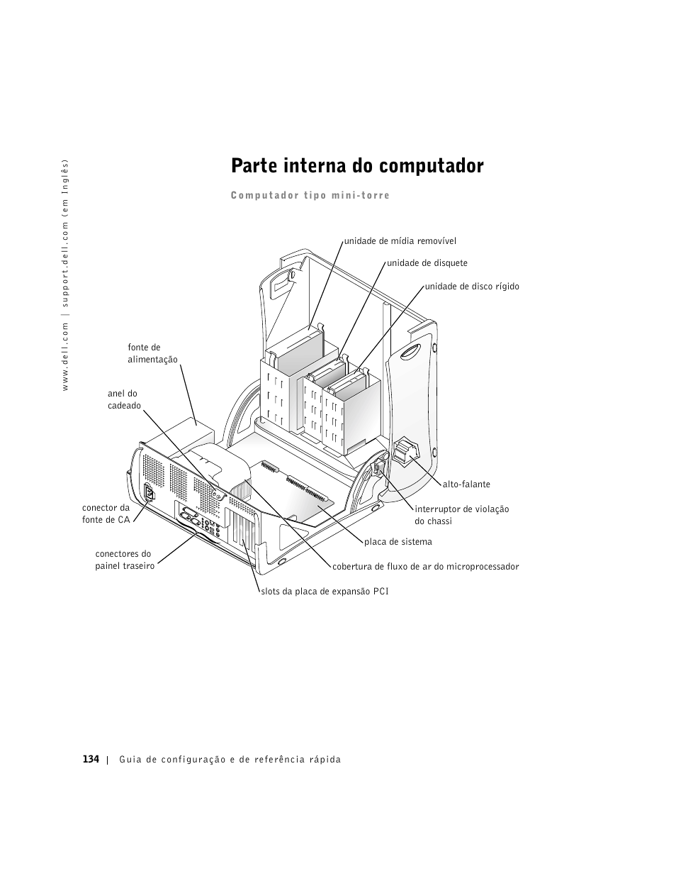 Parte interna do computador | Dell Precision 340 User Manual | Page 134 / 206