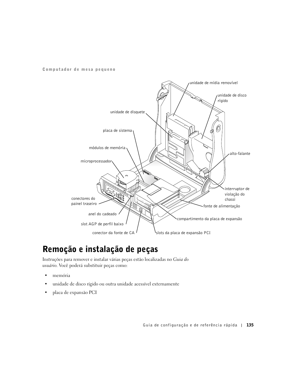 Remoção e instalação de peças | Dell Precision 340 User Manual | Page 135 / 206
