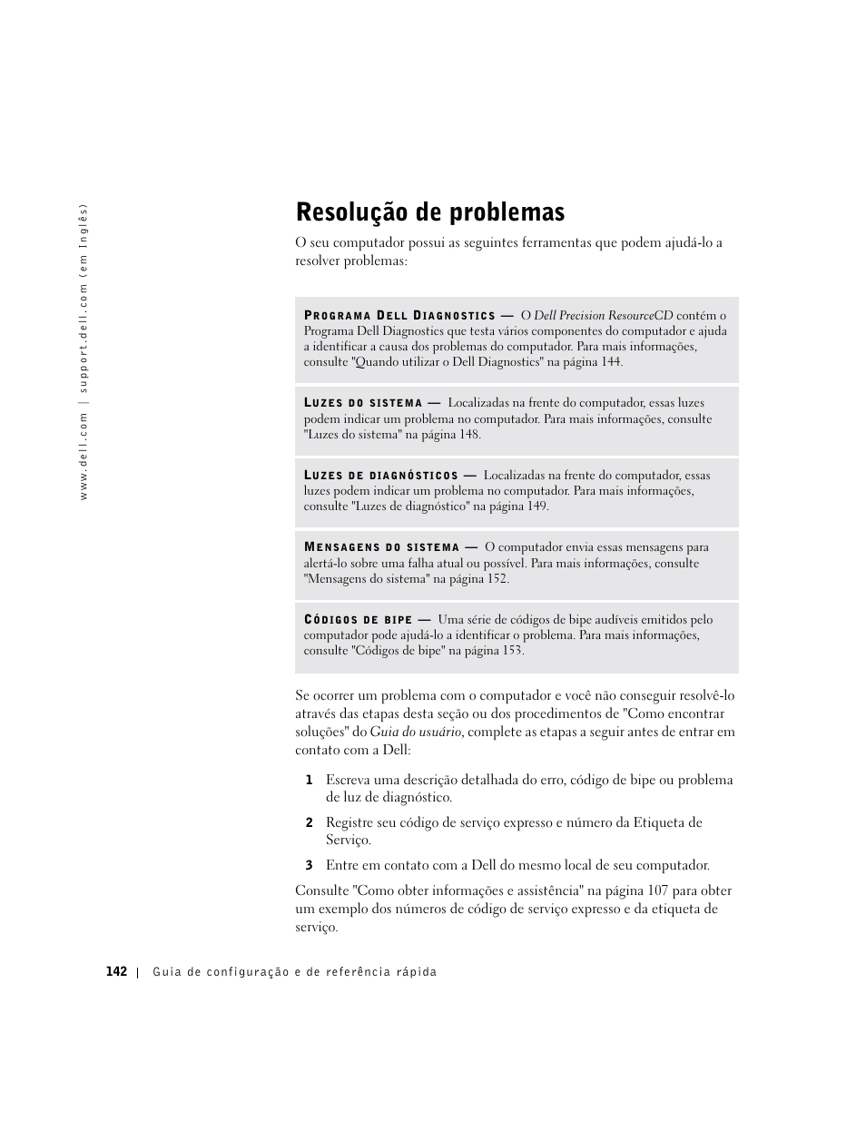 Resolução de problemas | Dell Precision 340 User Manual | Page 142 / 206