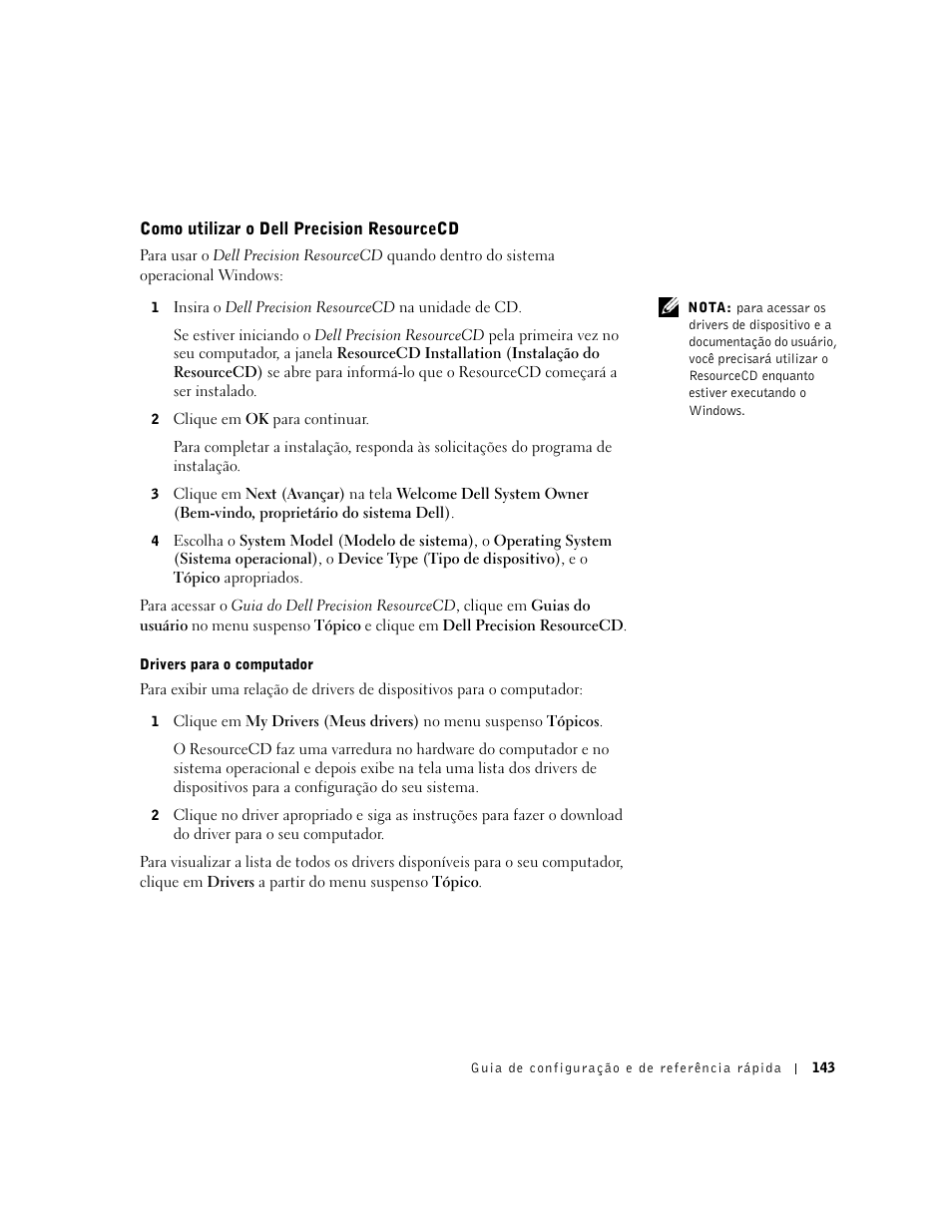 Como utilizar o dell precision resourcecd | Dell Precision 340 User Manual | Page 143 / 206