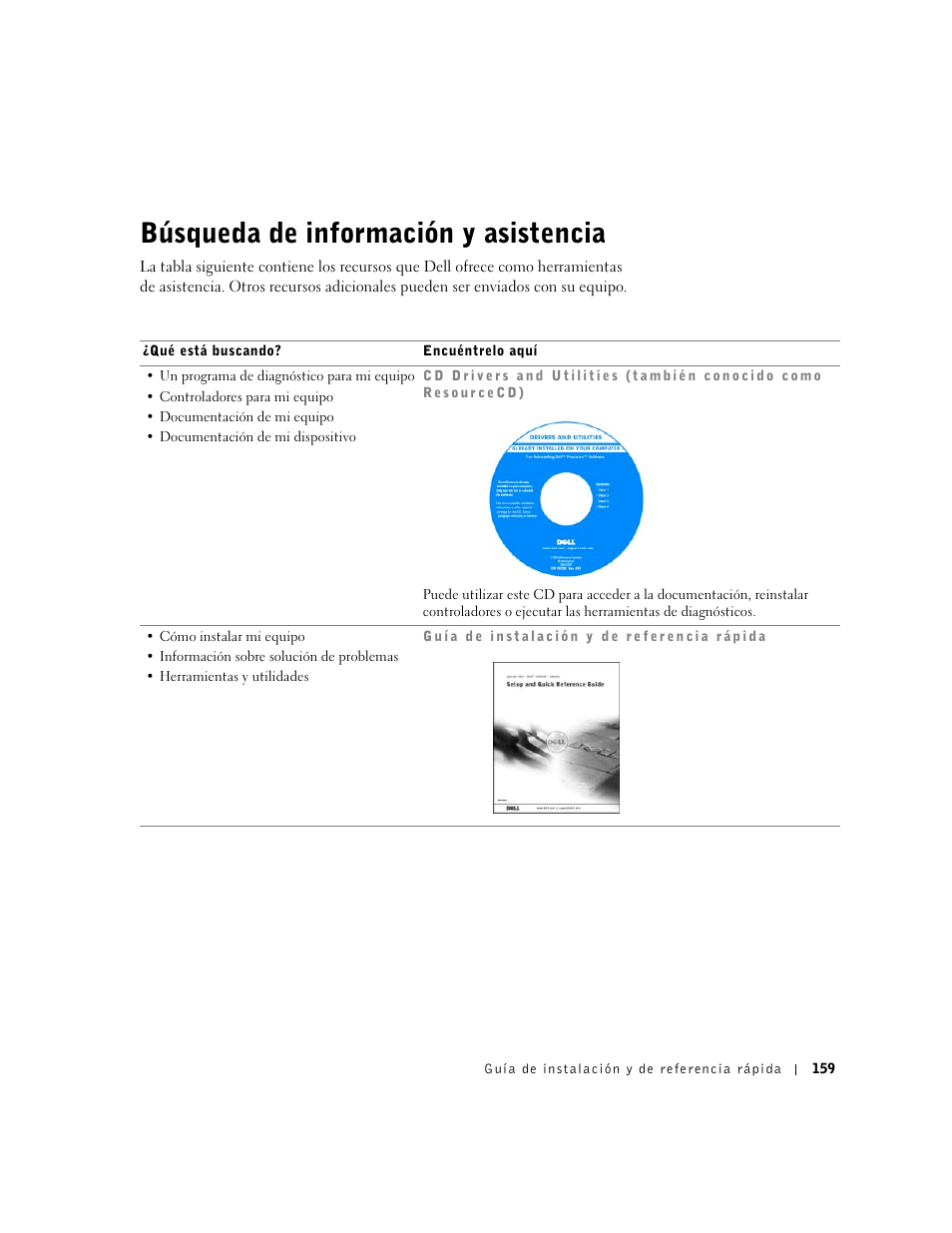 Búsqueda de información y asistencia | Dell Precision 340 User Manual | Page 159 / 206