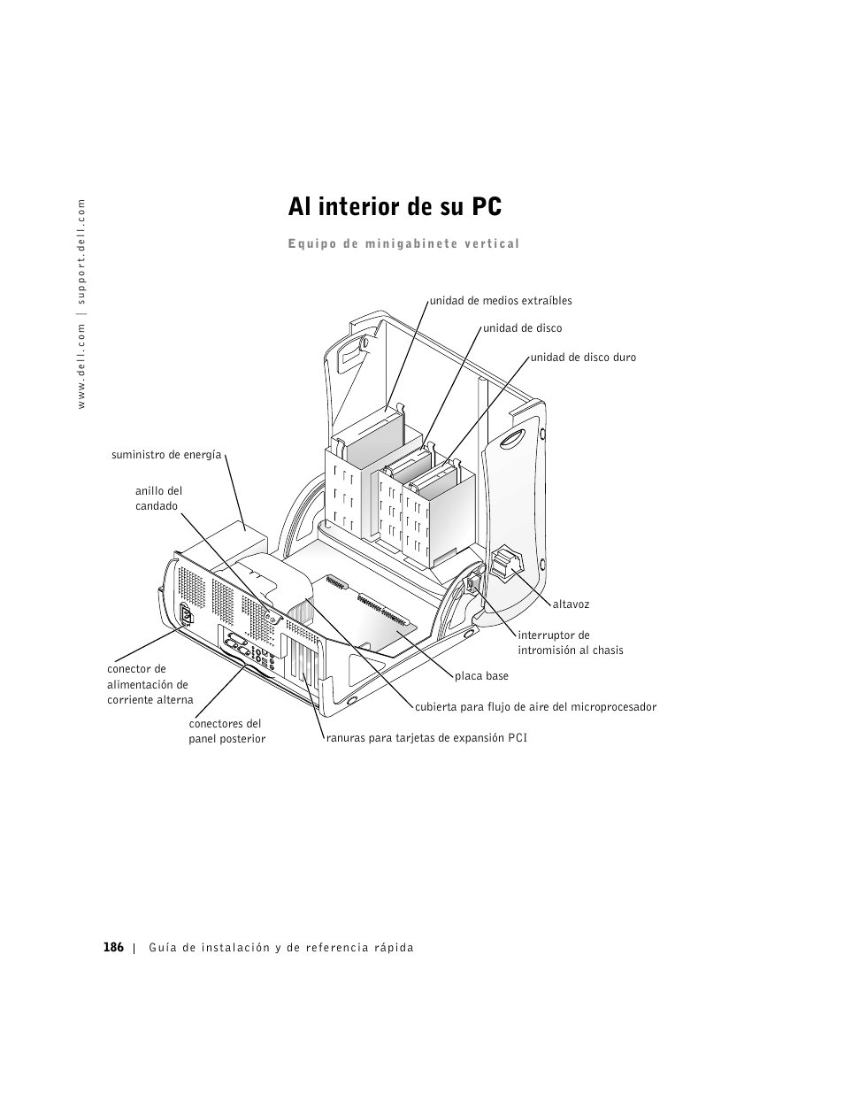 Al interior de su pc | Dell Precision 340 User Manual | Page 186 / 206