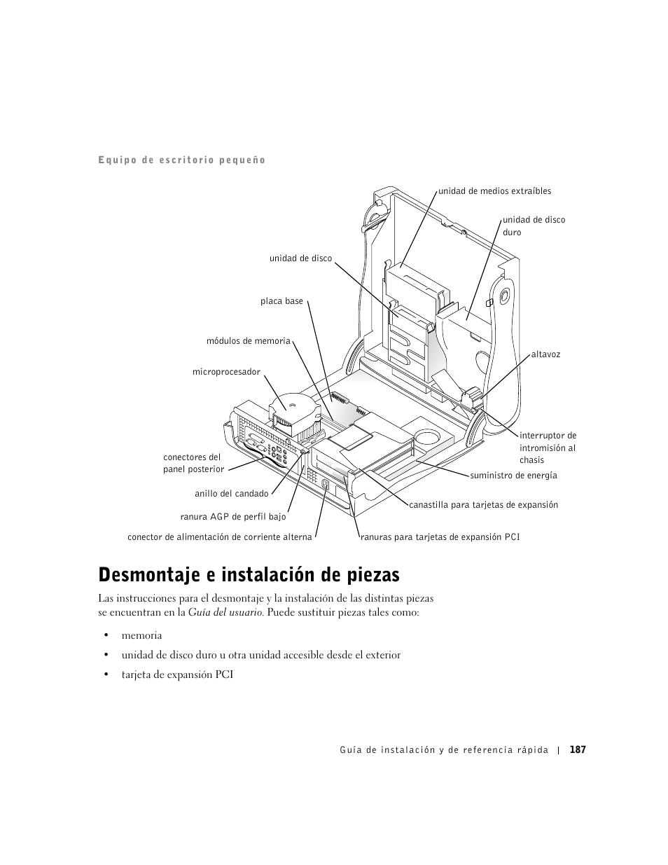 Desmontaje e instalación de piezas | Dell Precision 340 User Manual | Page 187 / 206