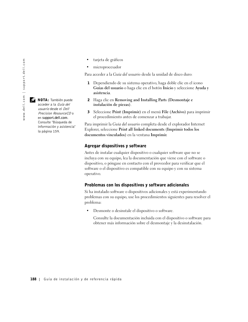 Agregar dispositivos y software | Dell Precision 340 User Manual | Page 188 / 206