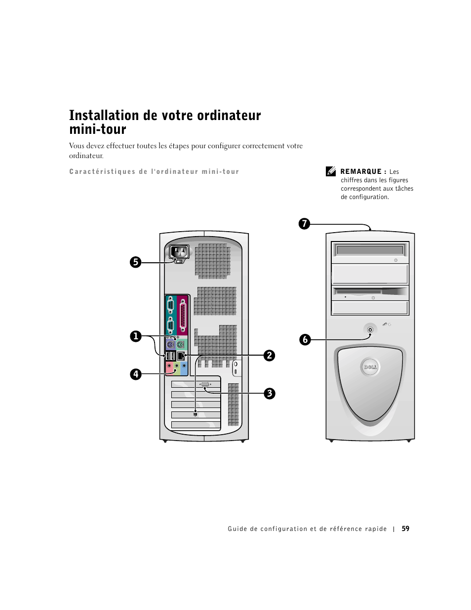 Installation de votre ordinateur mini-tour | Dell Precision 340 User Manual | Page 59 / 206