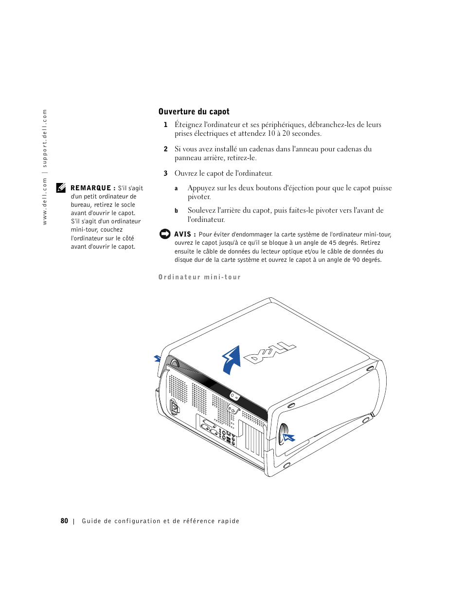 Ouverture du capot | Dell Precision 340 User Manual | Page 80 / 206