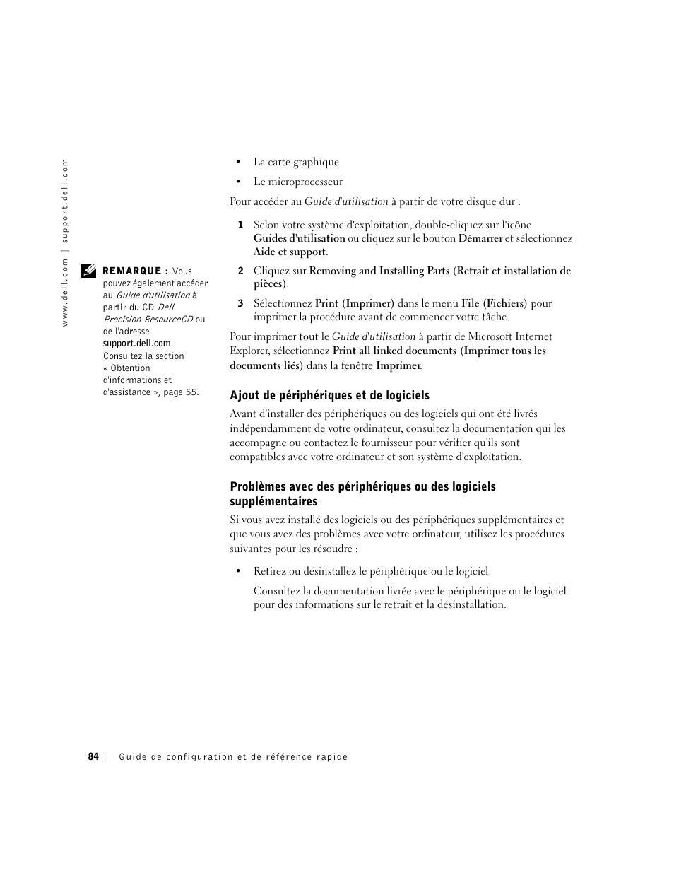 Ajout de périphériques et de logiciels | Dell Precision 340 User Manual | Page 84 / 206