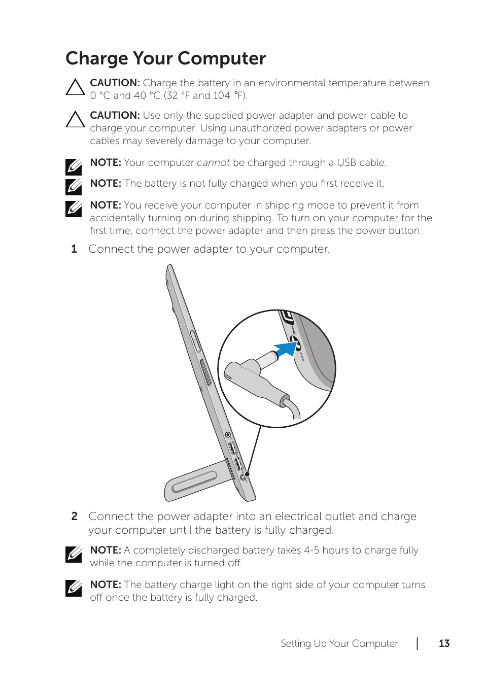 Charge your computer | Dell XPS 18 (1810, Early 2013) User Manual | Page 13 / 46