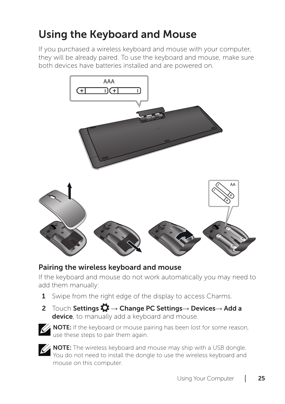 Using the keyboard and mouse | Dell XPS 18 (1810, Early 2013) User Manual | Page 25 / 46