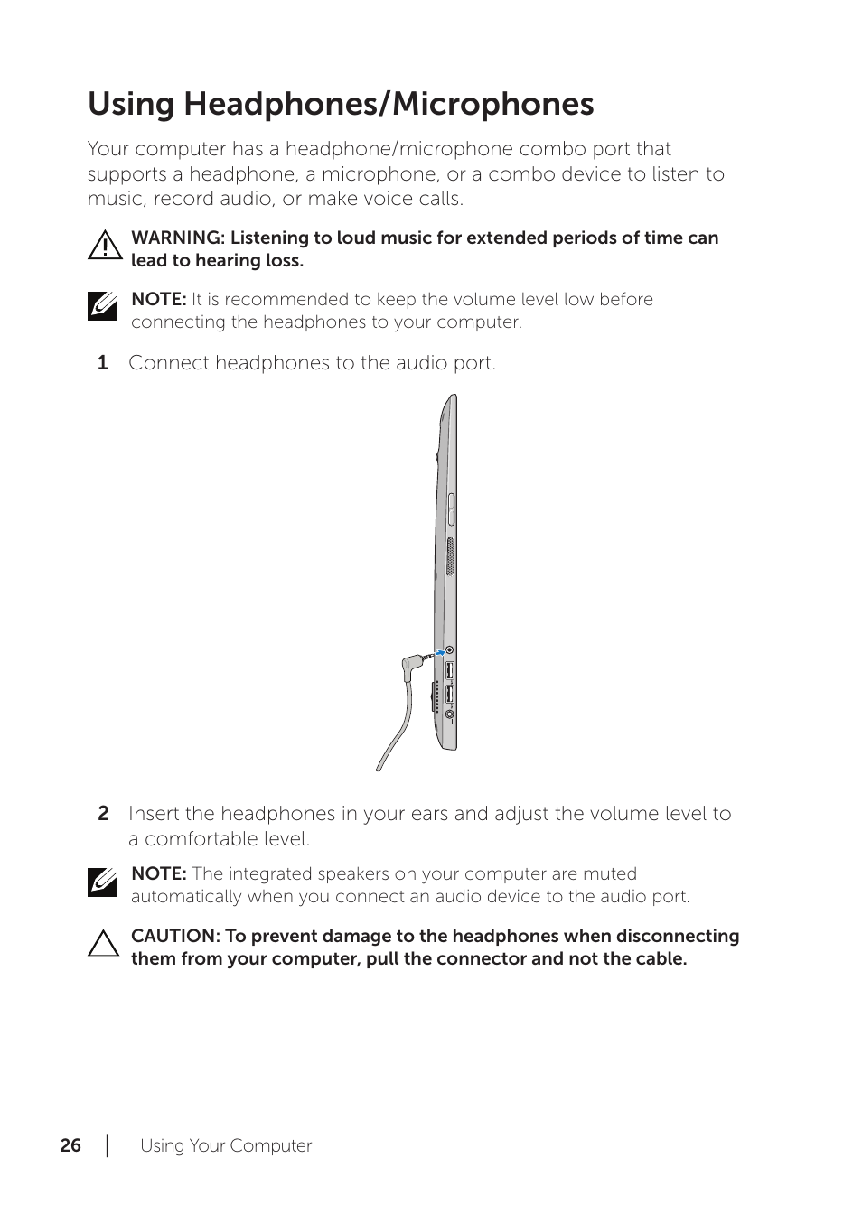 Using headphones/microphones | Dell XPS 18 (1810, Early 2013) User Manual | Page 26 / 46