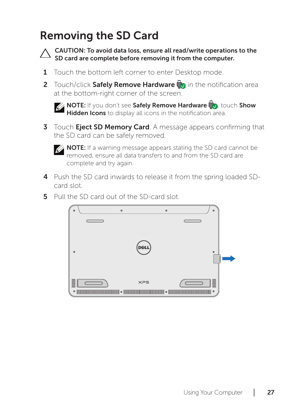 Removing the sd card | Dell XPS 18 (1810, Early 2013) User Manual | Page 27 / 46