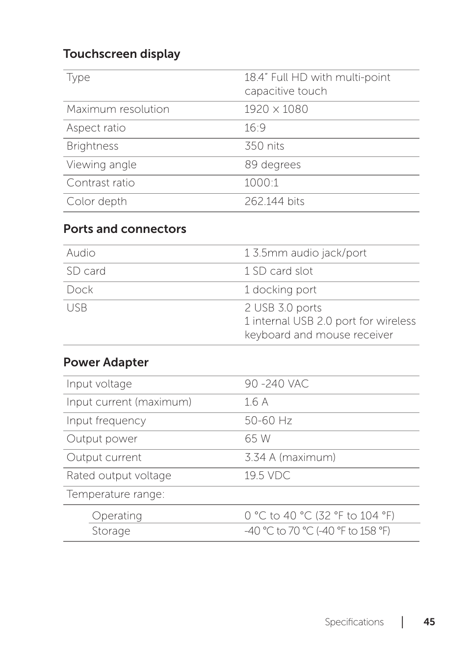 Dell XPS 18 (1810, Early 2013) User Manual | Page 45 / 46