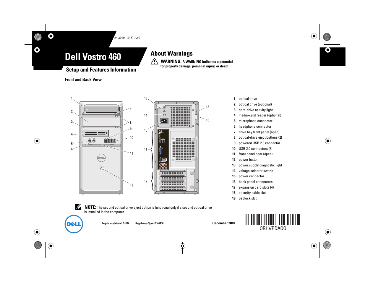 Dell Vostro 460 (Late 2010) User Manual | 6 pages