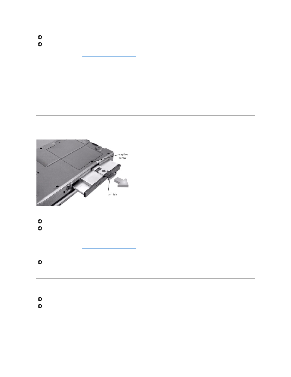 Fixed optical drive, Media bay devices, Replacing the hard drive | Removing the fixed optical drive, Removing media bay devices | Dell Inspiron 8100 User Manual | Page 16 / 60