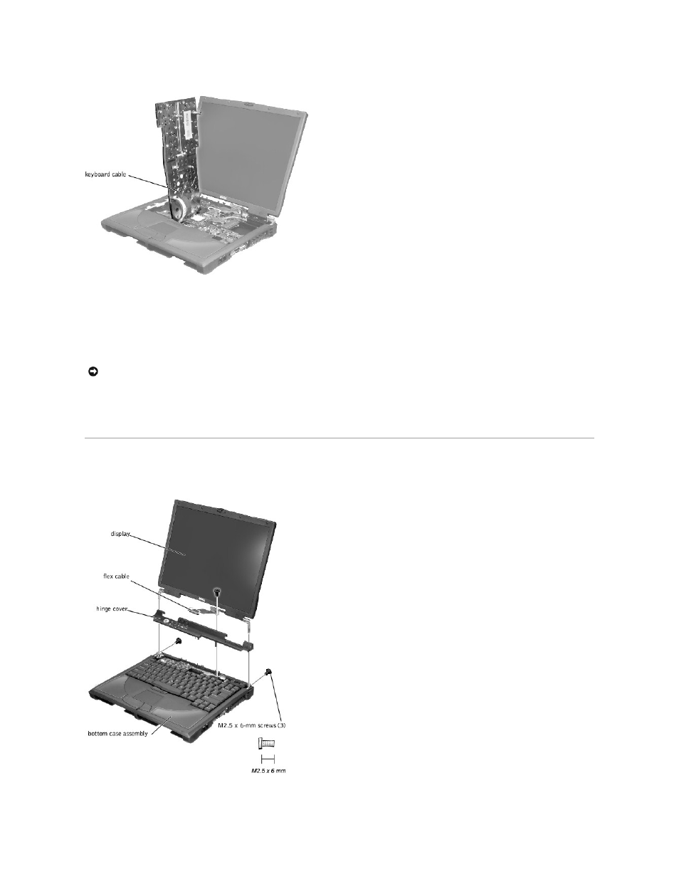 Display and bezel assembly, Replacing the keyboard assembly | Dell Inspiron 8100 User Manual | Page 21 / 60