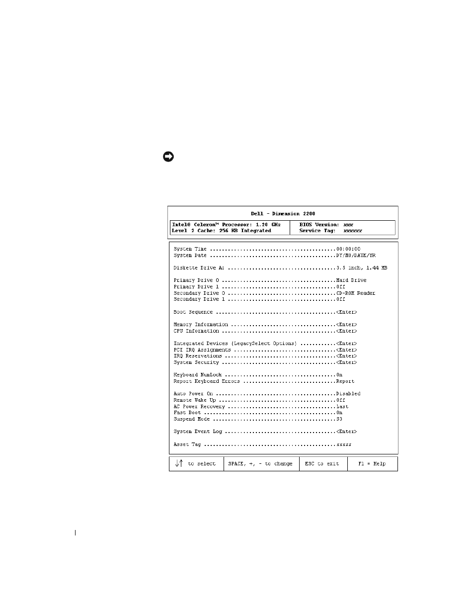 Standard settings | Dell Dimension 2200 User Manual | Page 86 / 140