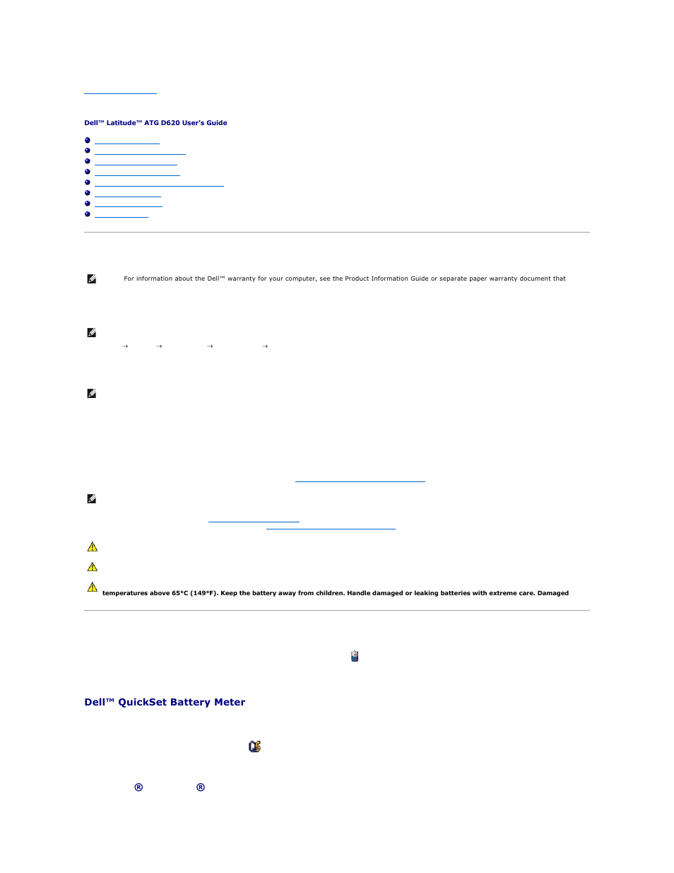 Using a battery, Battery performance, Checking the battery charge | Dell™ quickset battery meter, Microsoft® windows® power meter | Dell Latitude D620 ATG User Manual | Page 12 / 107