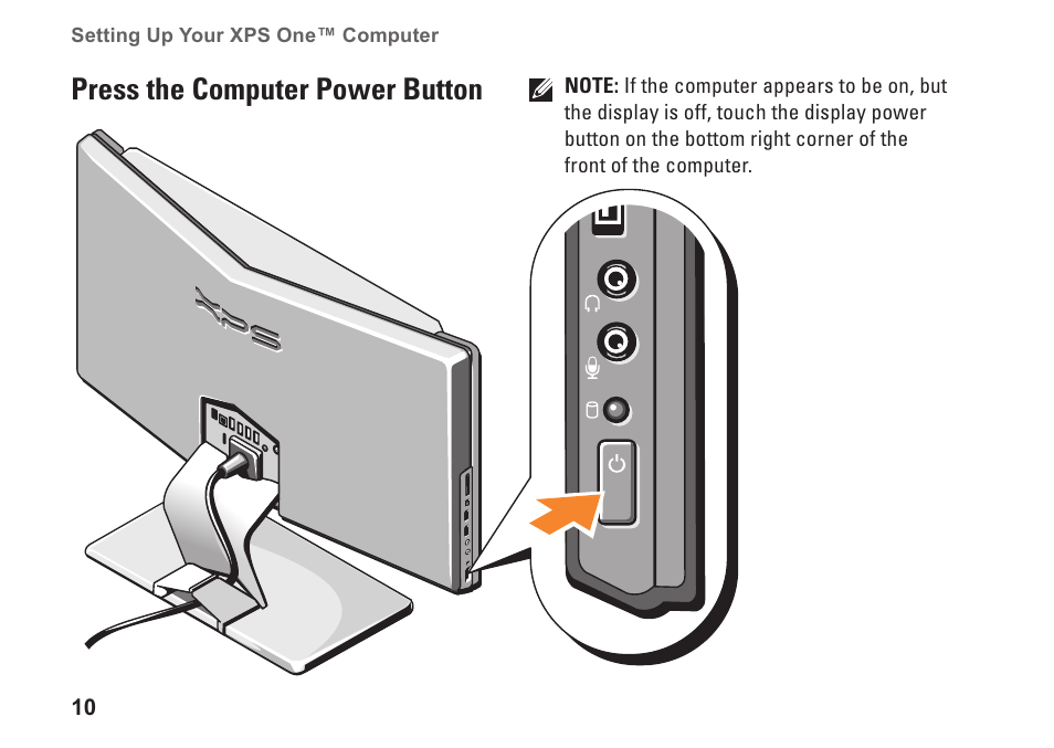Press the computer power button | Dell XPS One 20 (Mid 2008) User Manual | Page 12 / 70
