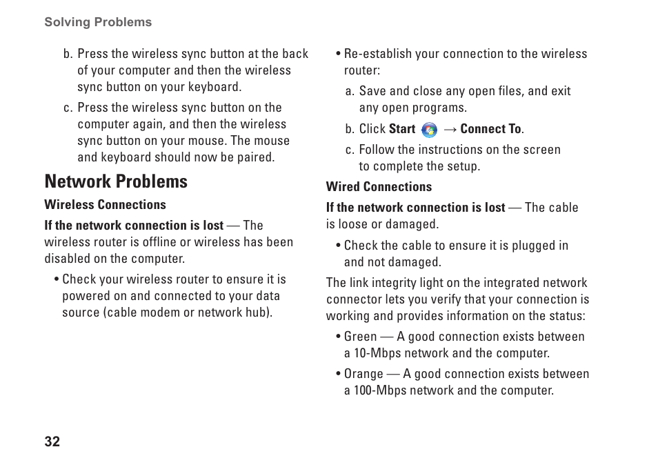 Network problems | Dell XPS One 20 (Mid 2008) User Manual | Page 34 / 70