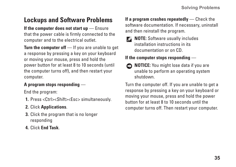 Lockups and software problems | Dell XPS One 20 (Mid 2008) User Manual | Page 37 / 70