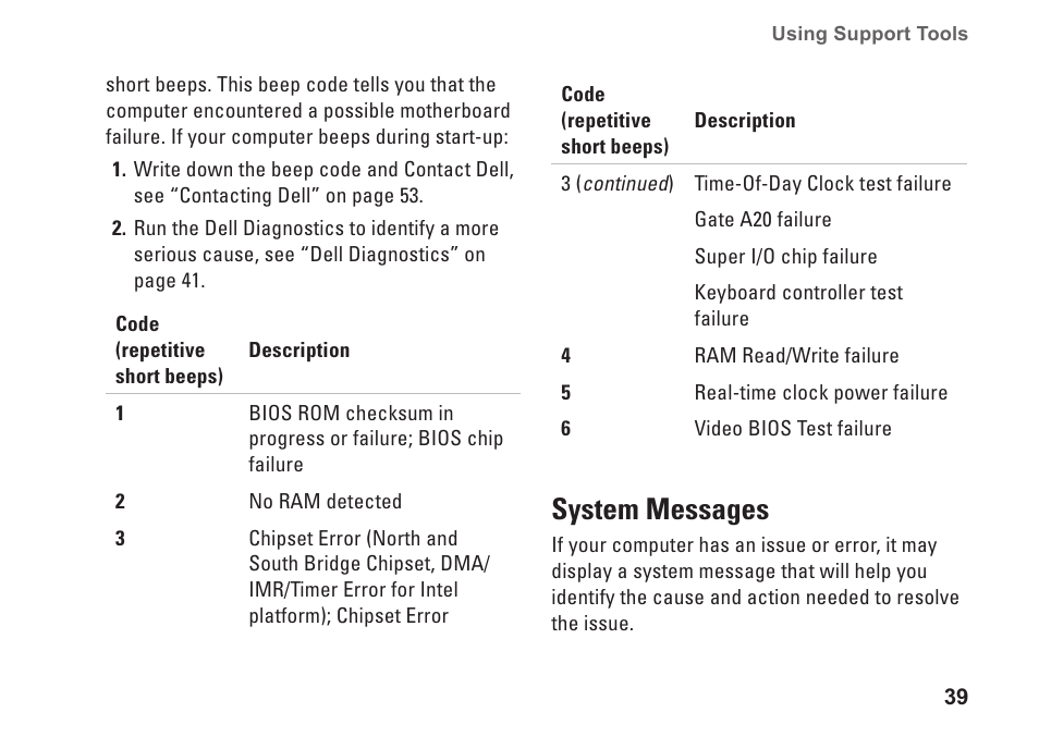 System messages | Dell XPS One 20 (Mid 2008) User Manual | Page 41 / 70