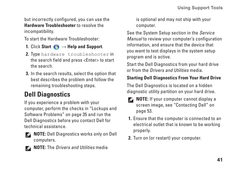 Dell diagnostics | Dell XPS One 20 (Mid 2008) User Manual | Page 43 / 70