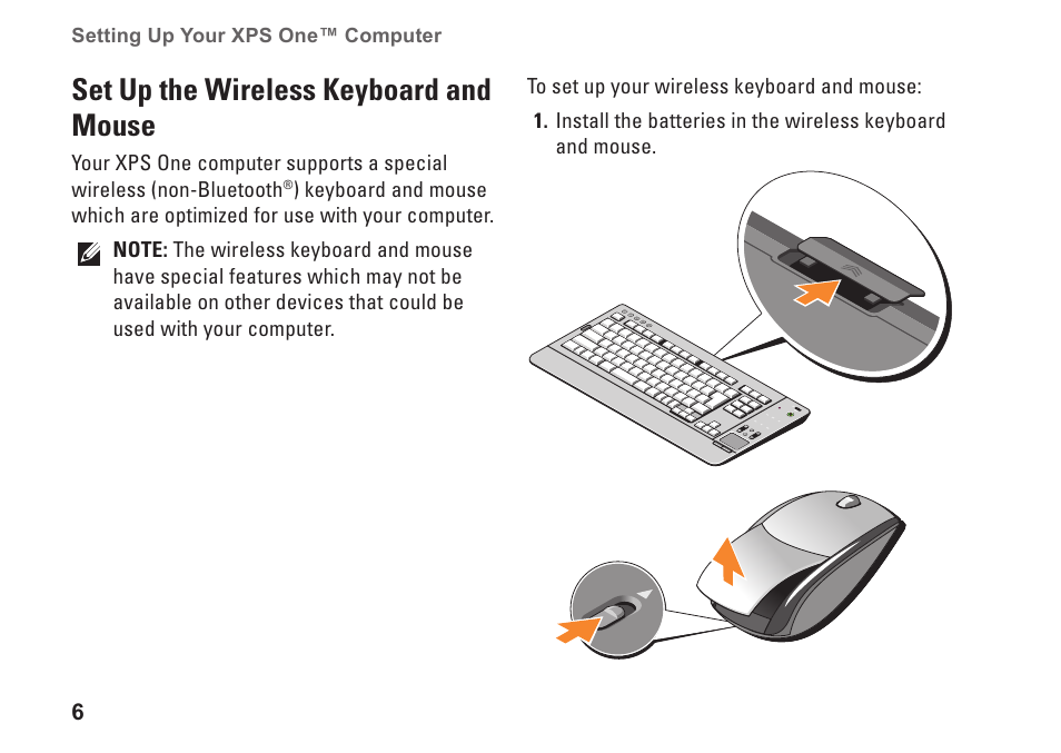 Set up the wireless keyboard and mouse | Dell XPS One 20 (Mid 2008) User Manual | Page 8 / 70