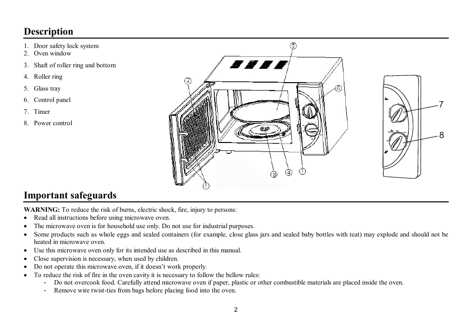 Description, Important safeguards | Hyundai H-MW1317 User Manual | Page 2 / 15